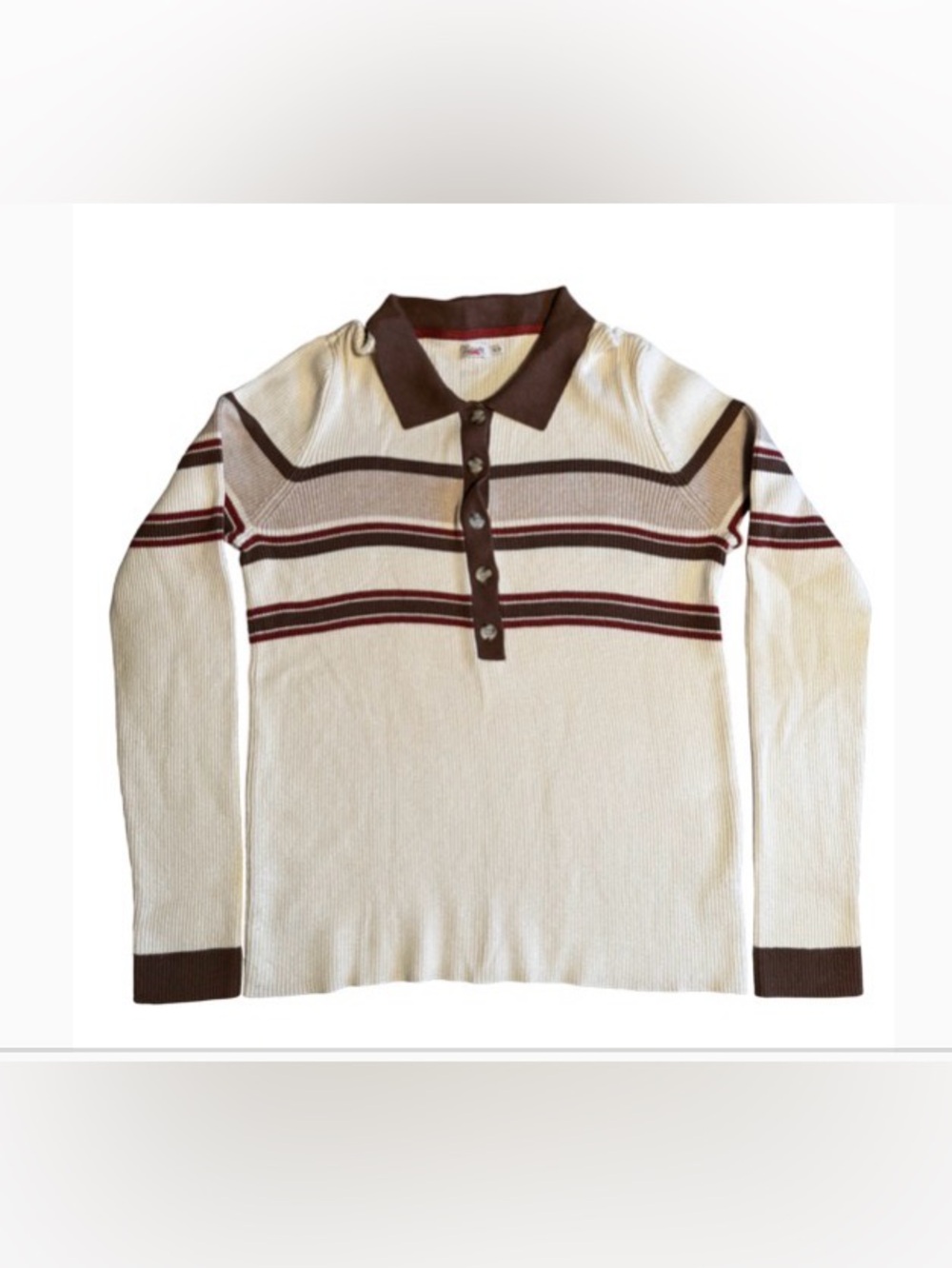 Faherty Mikki Ribbed Polo Cotton Cashmere Sweater, XL Retro Fall Stripe